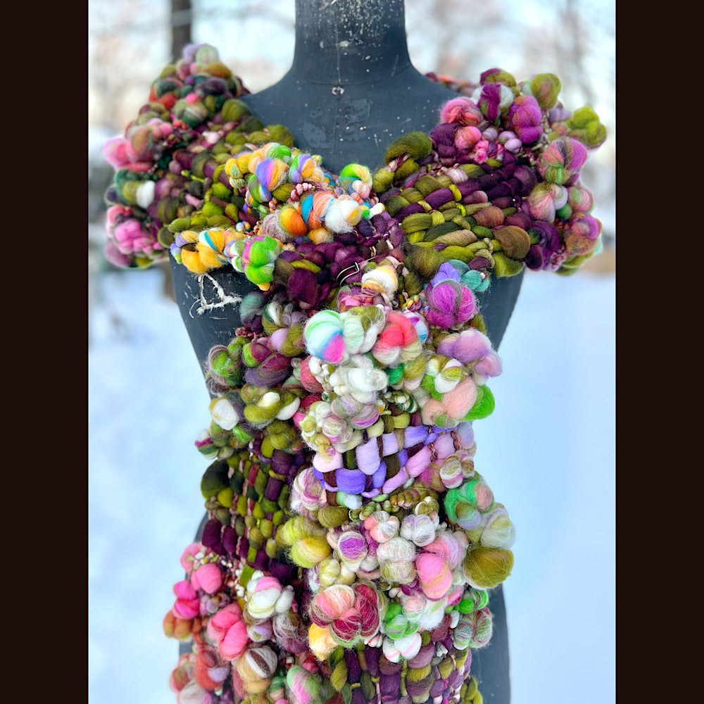 Winter rose Woven art yarn Scarf 102” X 7”