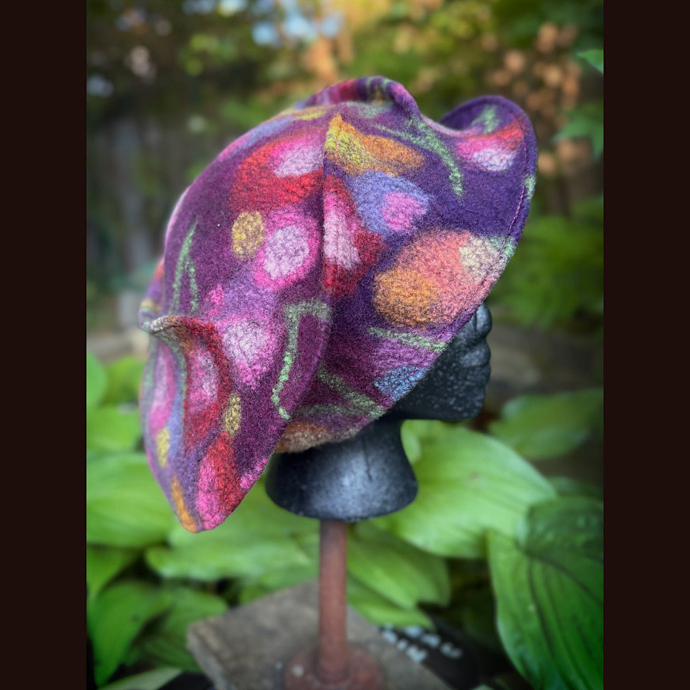 OOAK Handmade wool Felted hat 23.5” medium