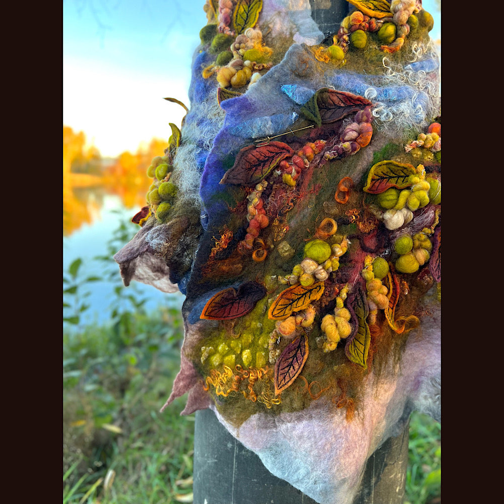 Chicoutimi river felted shawl 59” X 22”