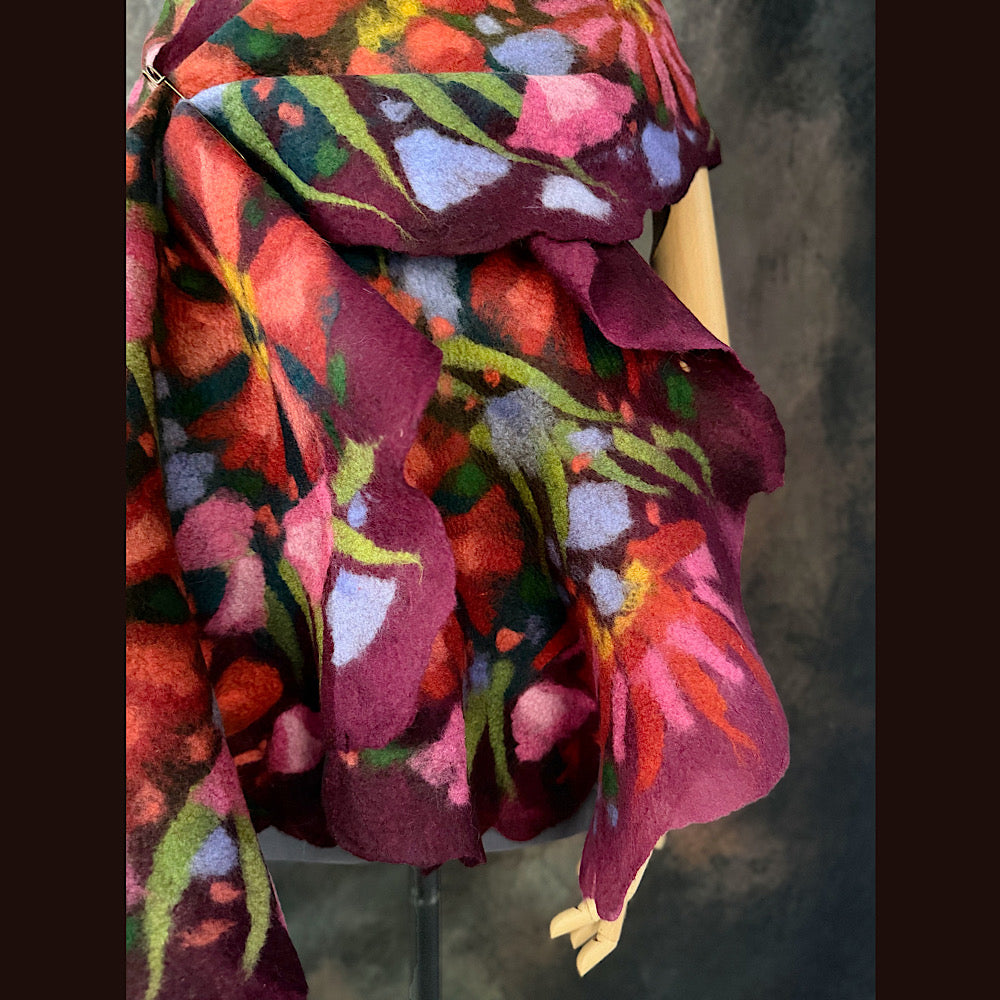 OOAK Handmade wool Felted Scarf 85” X 20” Original art work