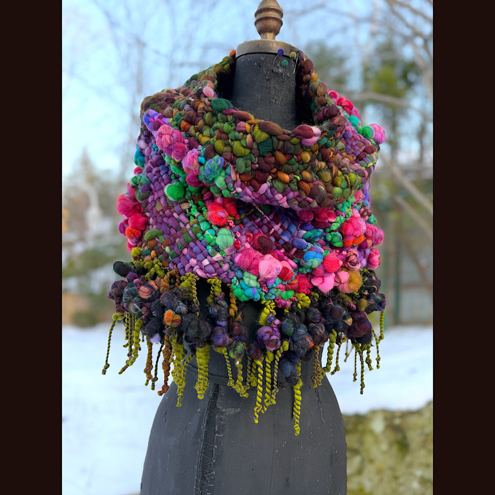 Handmade wool Woven Scarf shawlette 19” X 18”