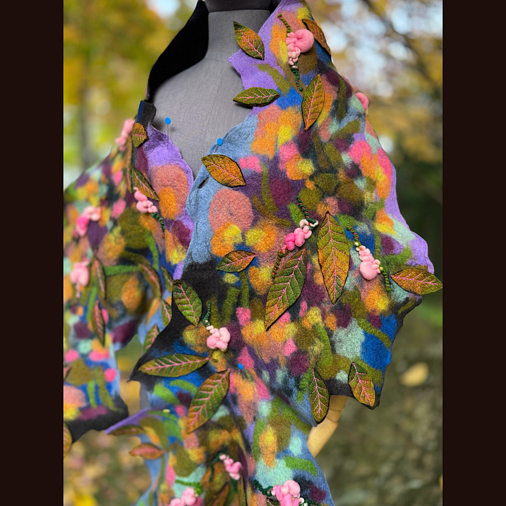 OOAK Handmade wool Felted Scarf 82” X 23” Original art work