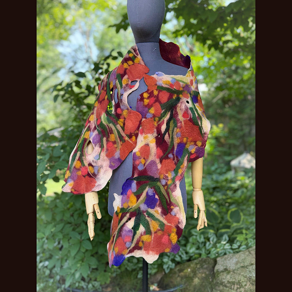 OOAK Handmade wool Felted Scarf 76” X 14” Original art work