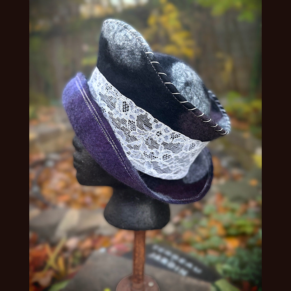 OOAK Handmade wool Felted hat 23.5” medium