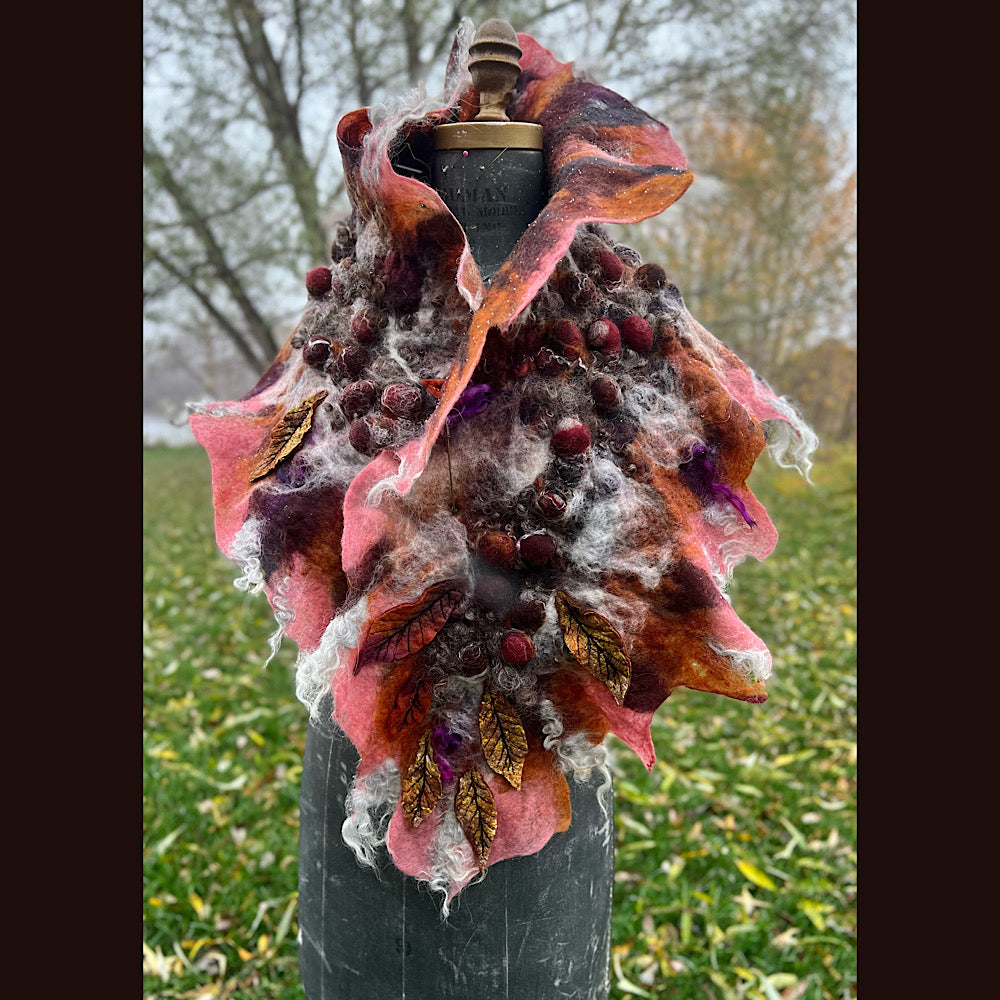 Autumn roses felted scarf 56” X 18