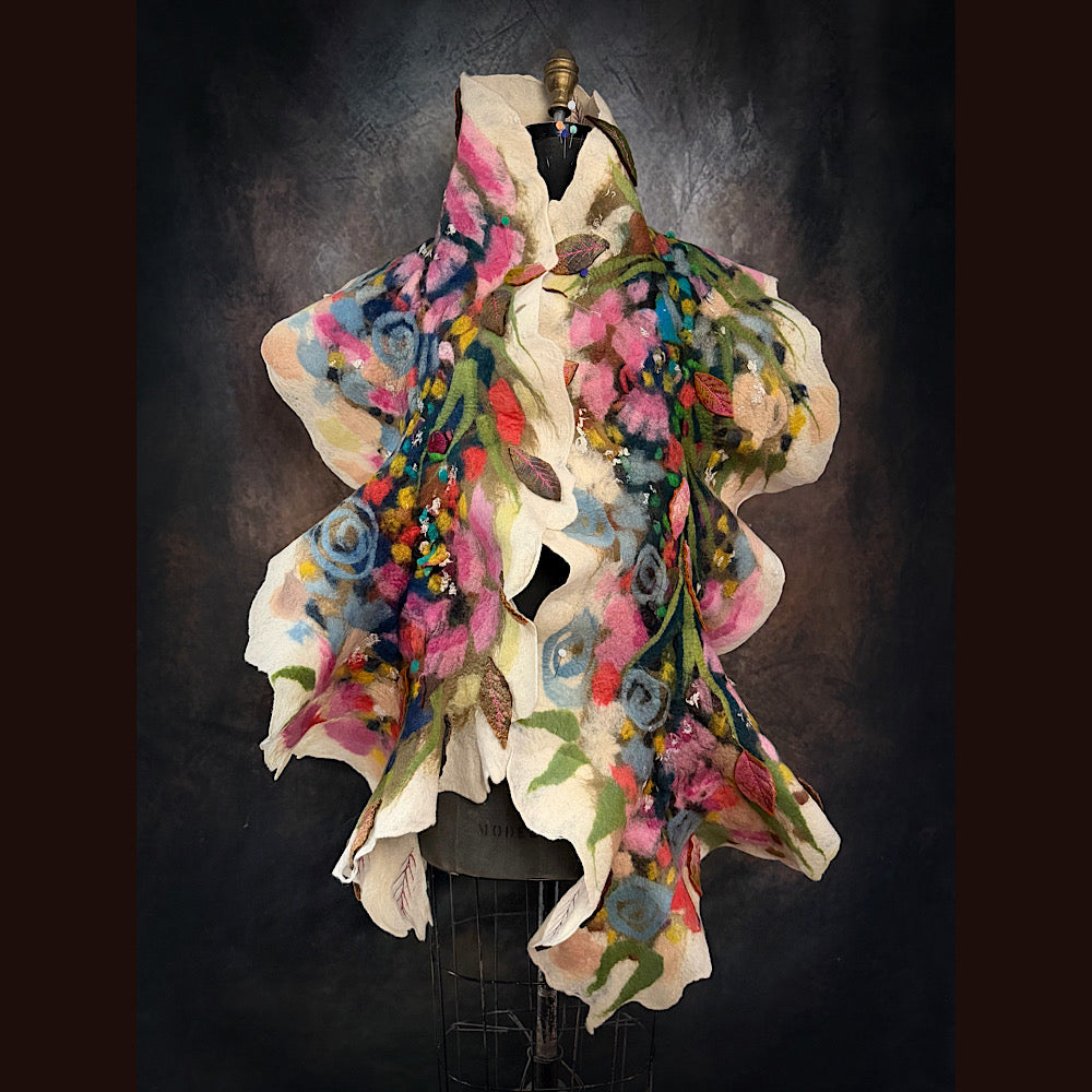 OOAK Handmade wool Felted Scarf 86” X 21”