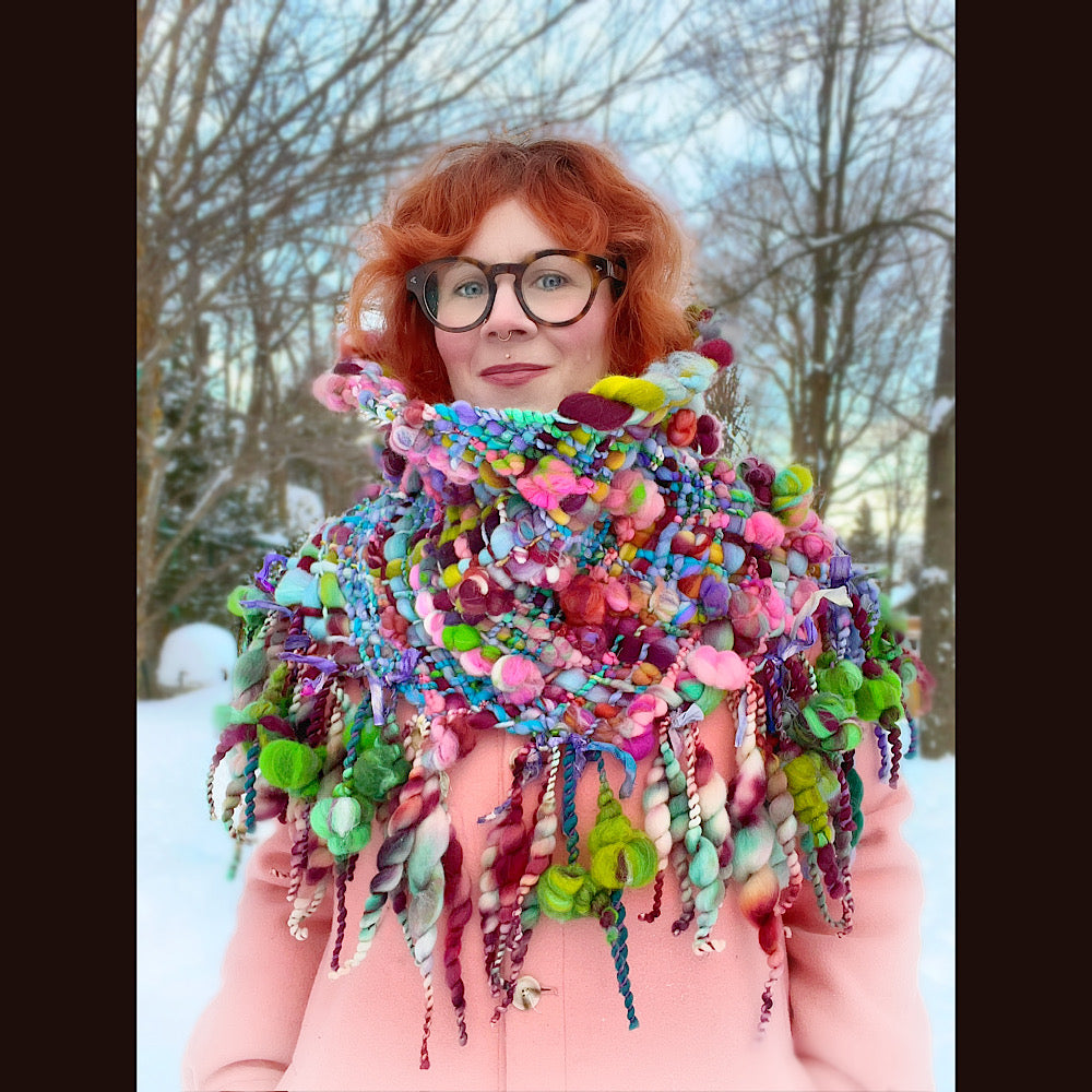 Winter rose Woven art yarn Giant cowl