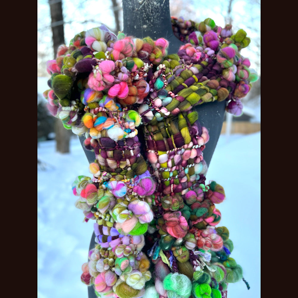 Winter rose Woven art yarn Scarf 102” X 7”