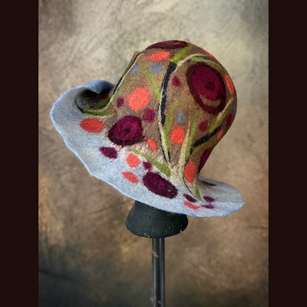 OOAK Handmade wool Felted hat 23.5” medium
