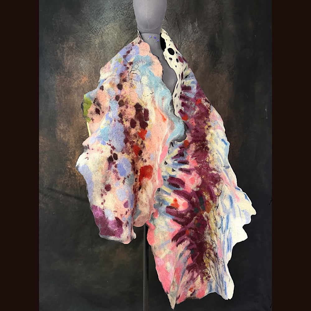 OOAK Handmade wool Felted Scarf 92” X 17”Original art work