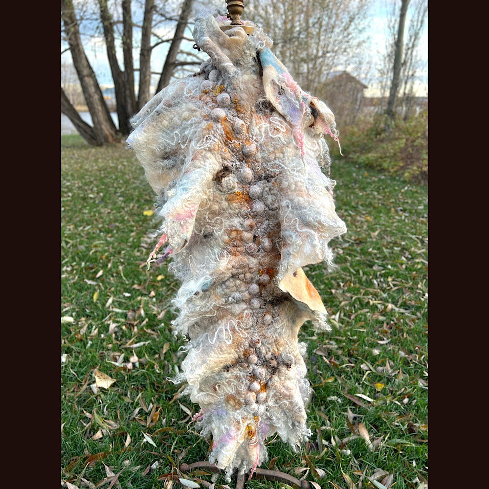 L’Esprit du bois 2024  felted shawl 72” X 22”