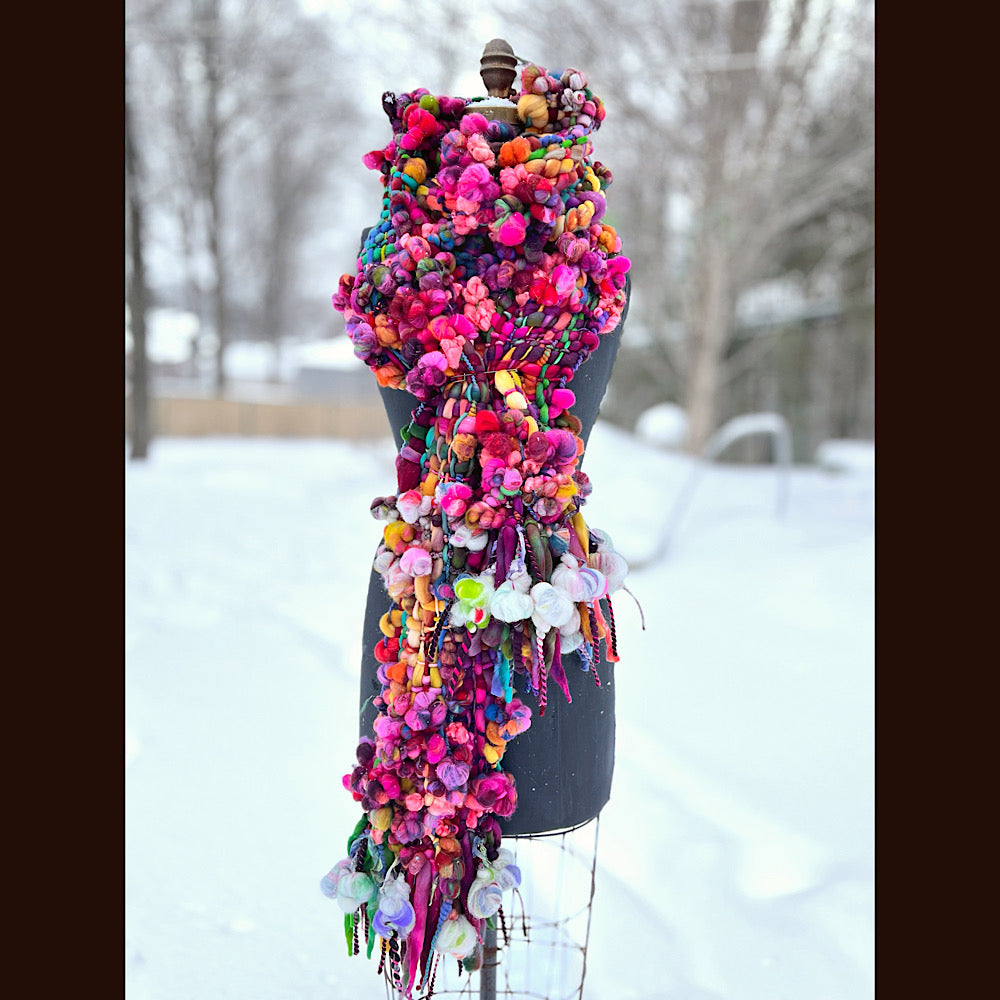 Winter rose Woven art yarn Scarf 104” X 8”