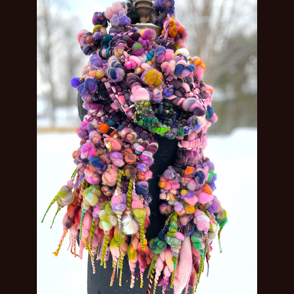 Frosted primroses woven art yarn Scarf 102” X 7”