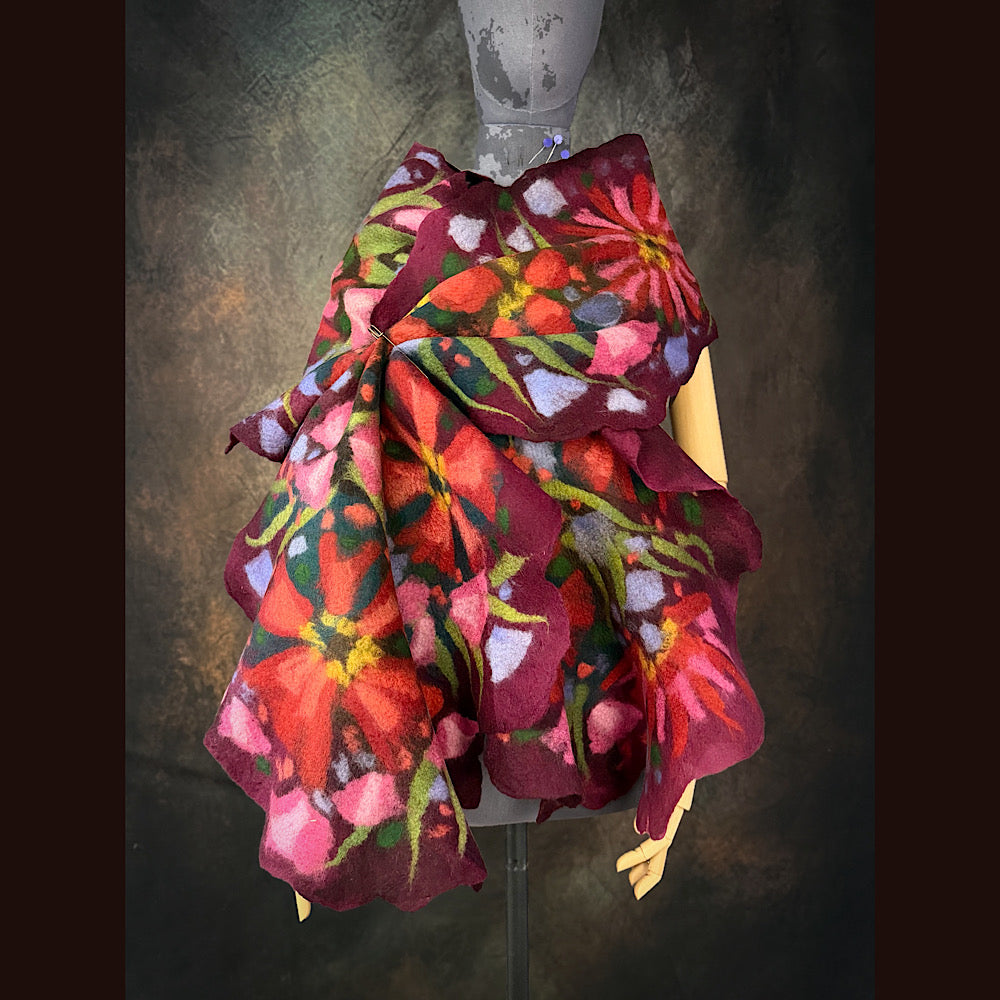 OOAK Handmade wool Felted Scarf 85” X 20” Original art work