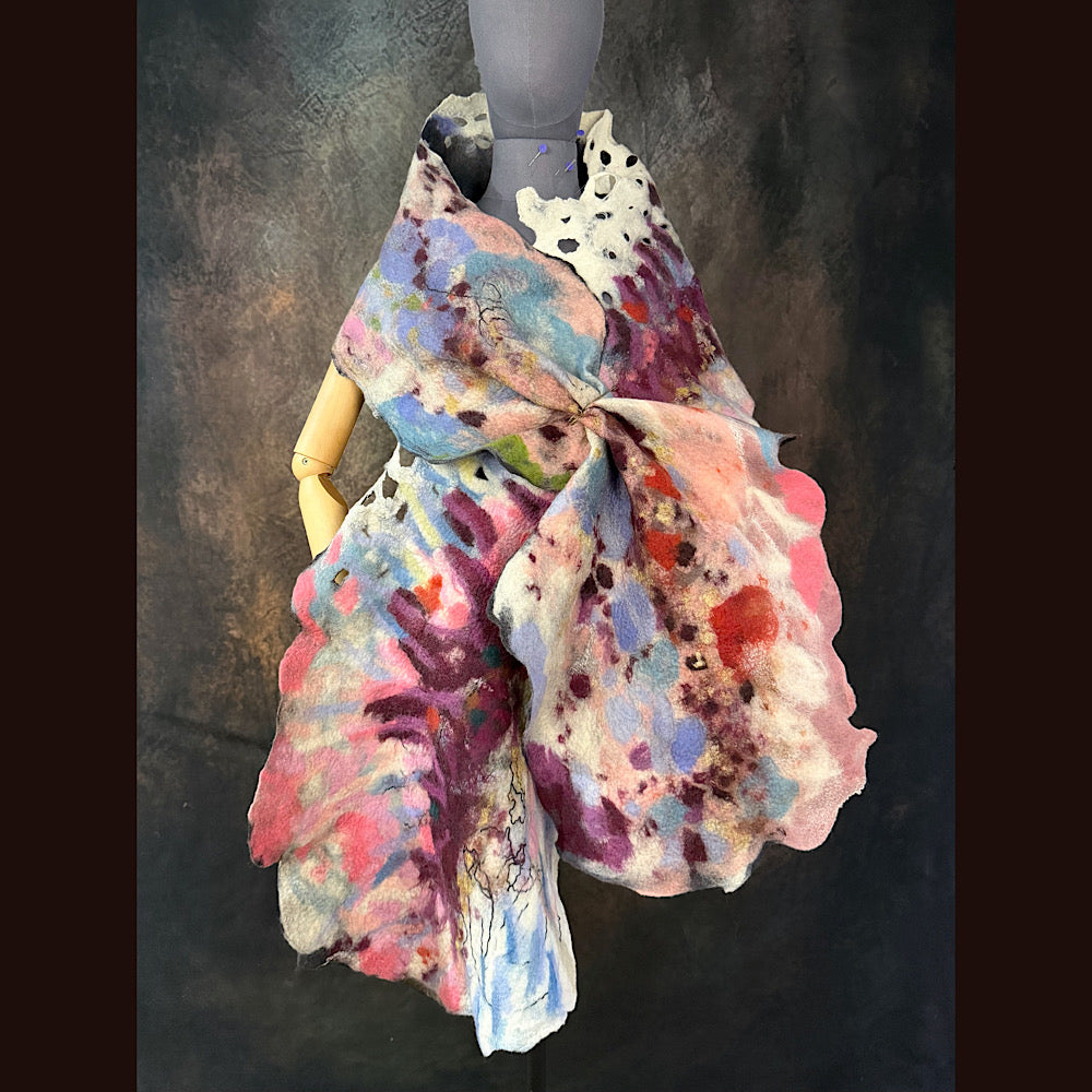 OOAK Handmade wool Felted Scarf 92” X 17”Original art work