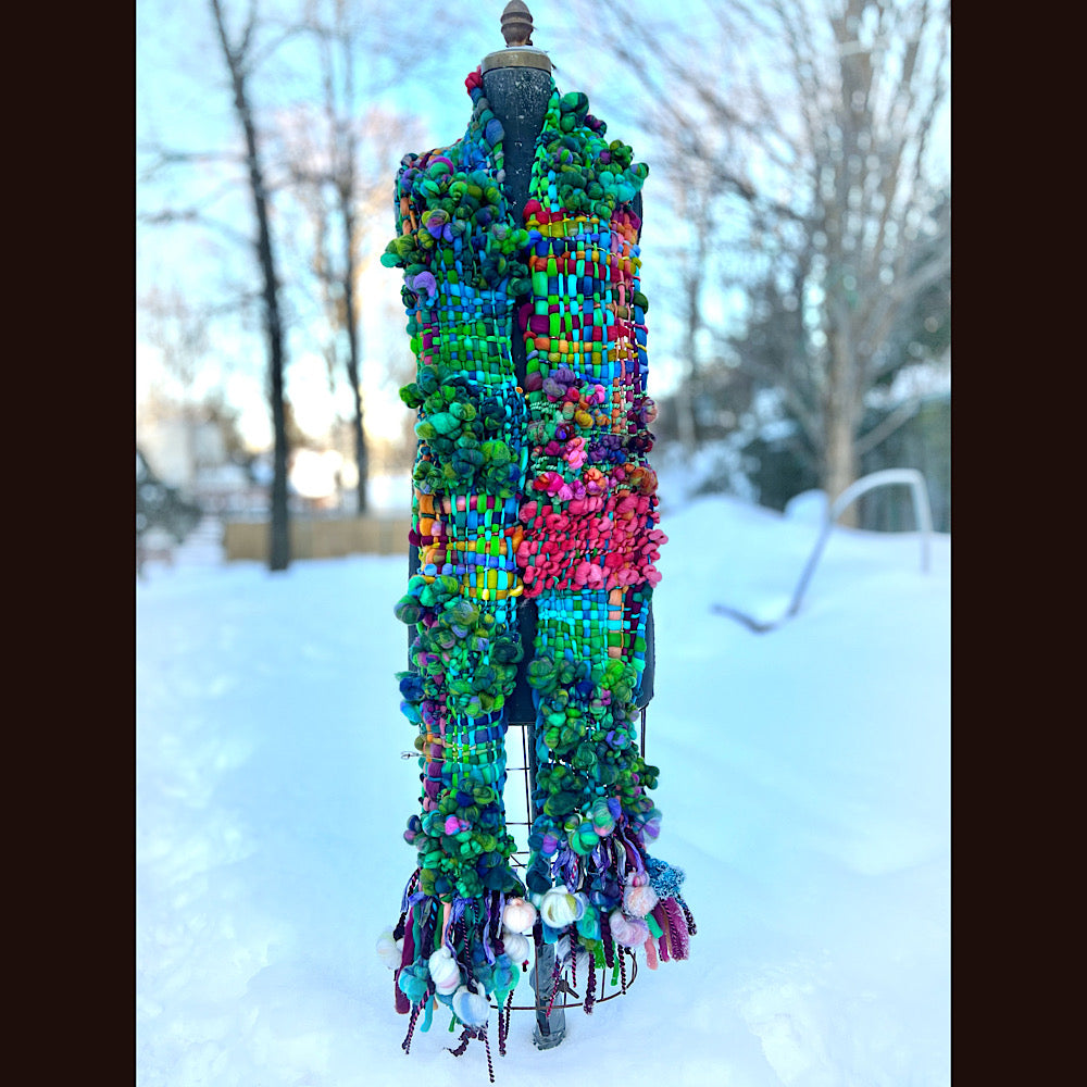 Winter bouquet Woven art yarn Scarf 98” X 7.5”