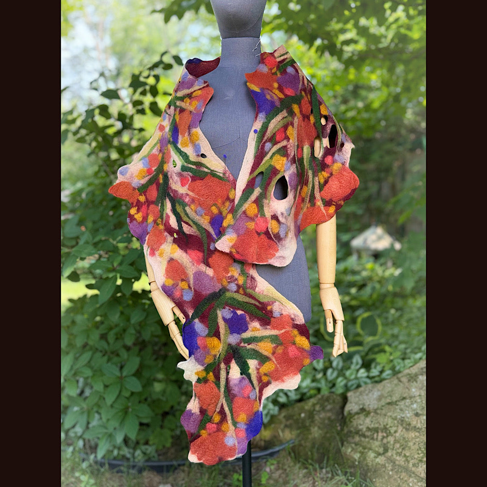 OOAK Handmade wool Felted Scarf 76” X 14” Original art work