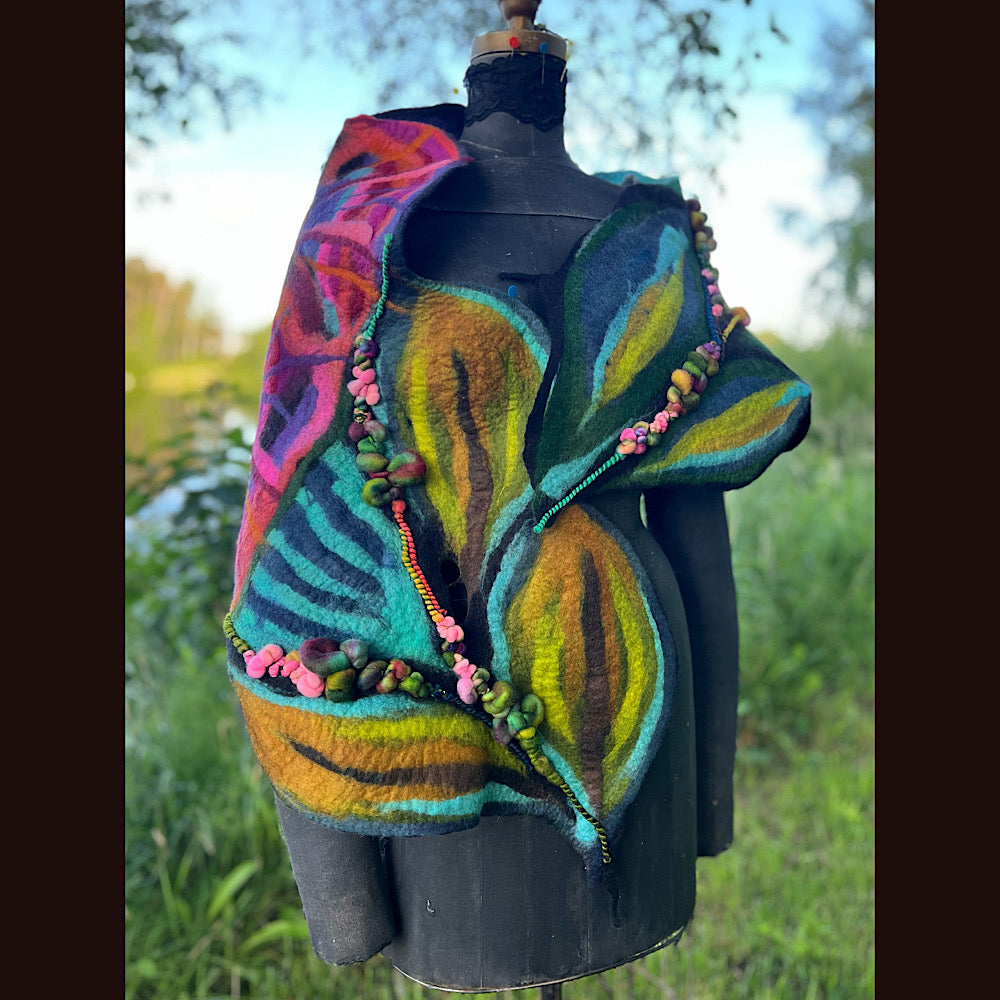 Roses Large Felted Shawl 60” X 21”