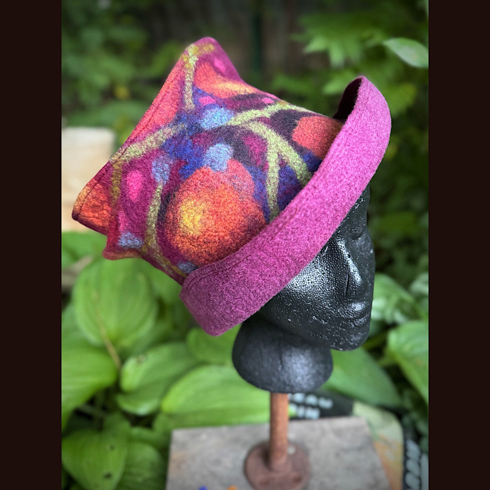OOAK Handmade wool Felted hat 23.5” medium