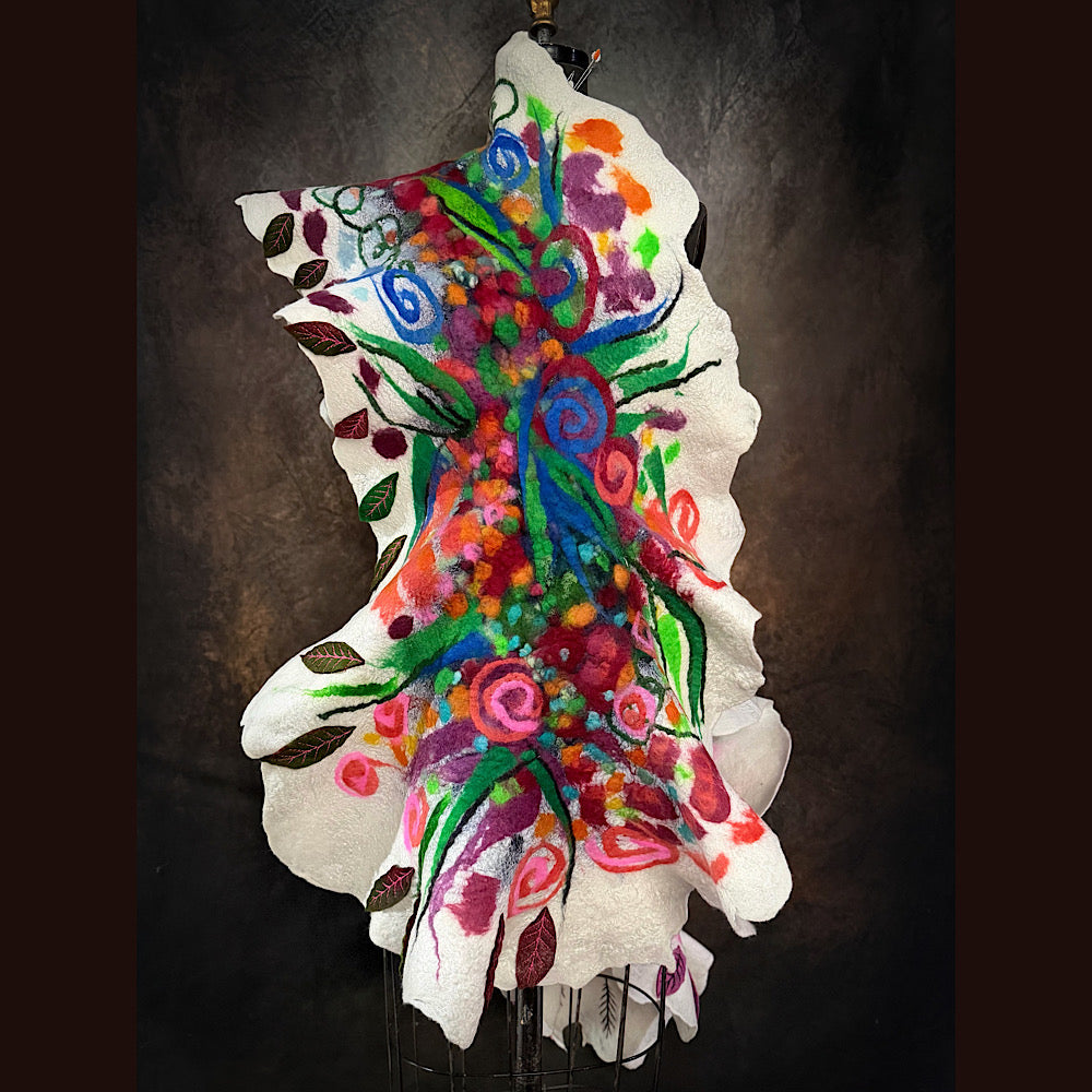 OOAK Handmade wool Felted Scarf 80” X 19”