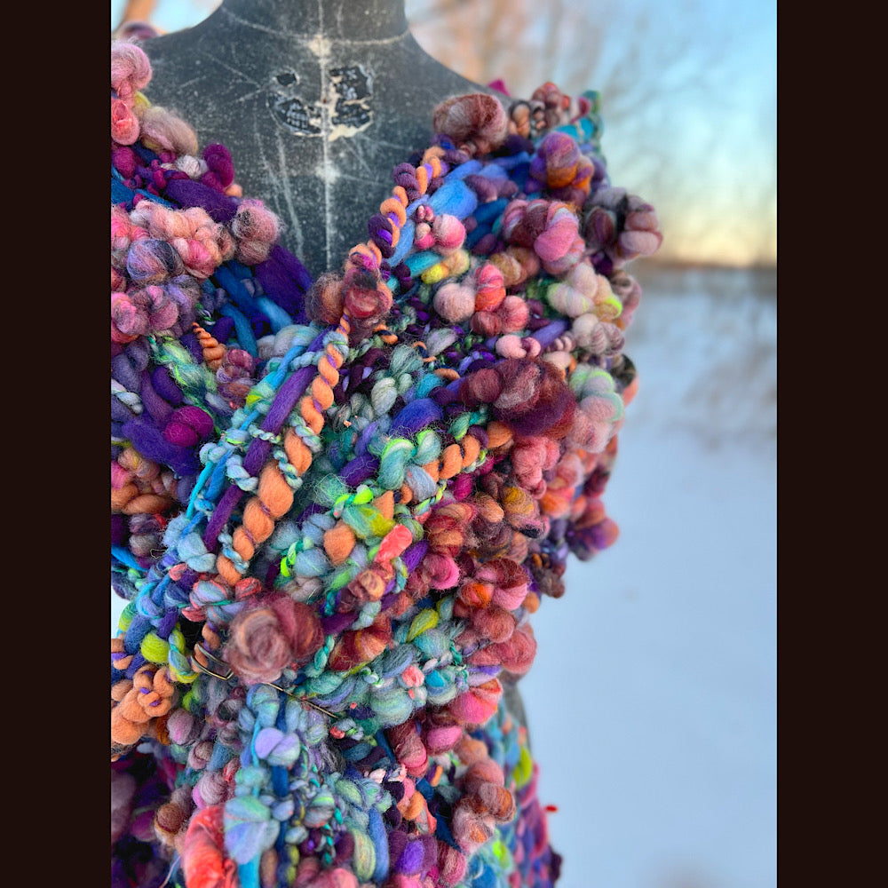 “Glorious innocence “ Woven scarf made of hand spun yarn 84” X 10”
