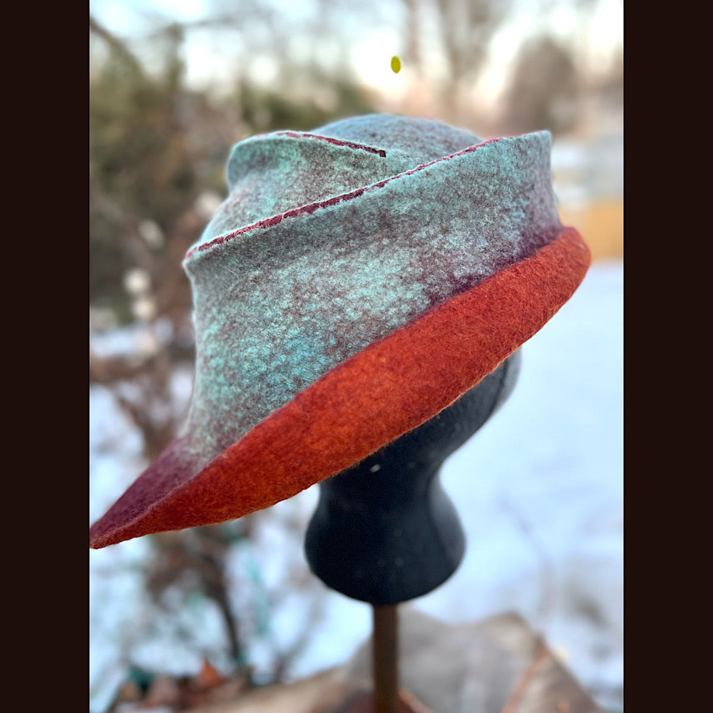 Felted top hat with flower 23” 1/2 medium