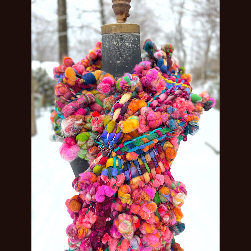 Winter rose Woven art yarn Scarf 104” X 8”