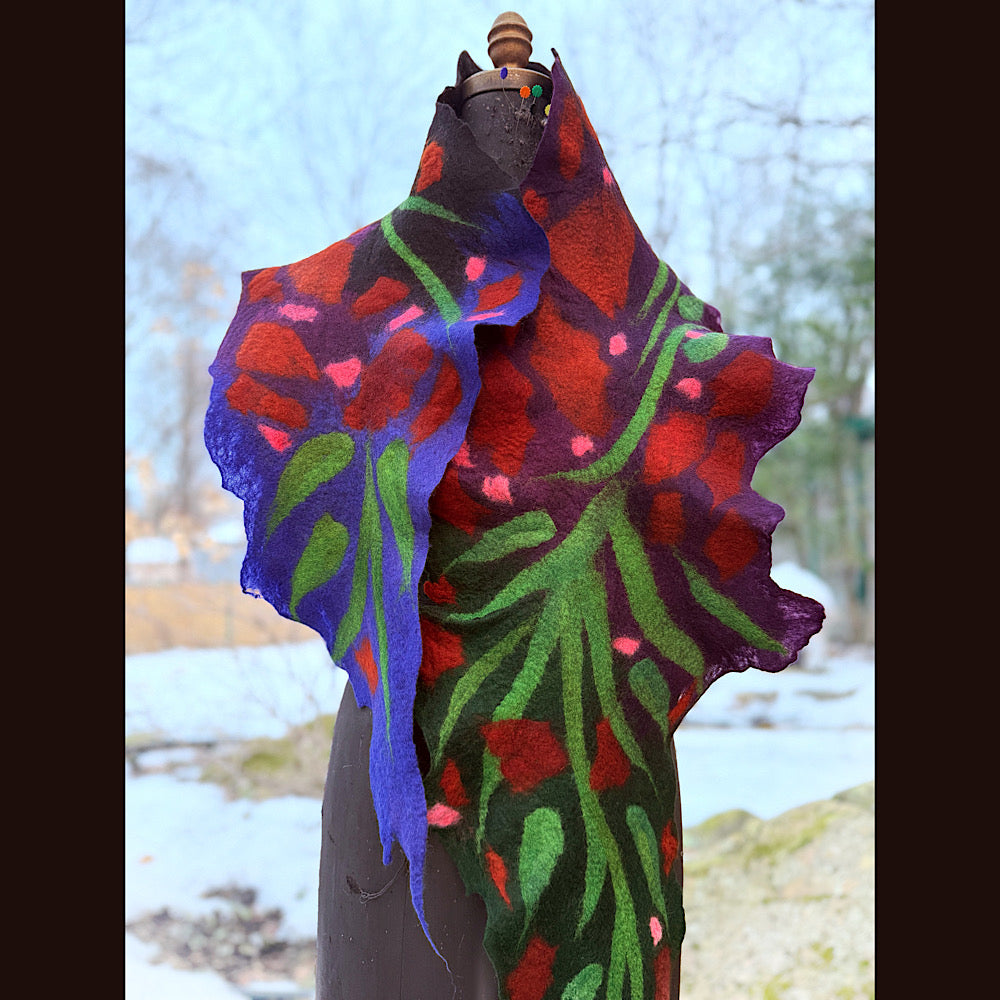 Handmade wool Felted Scarf 68” X 11”