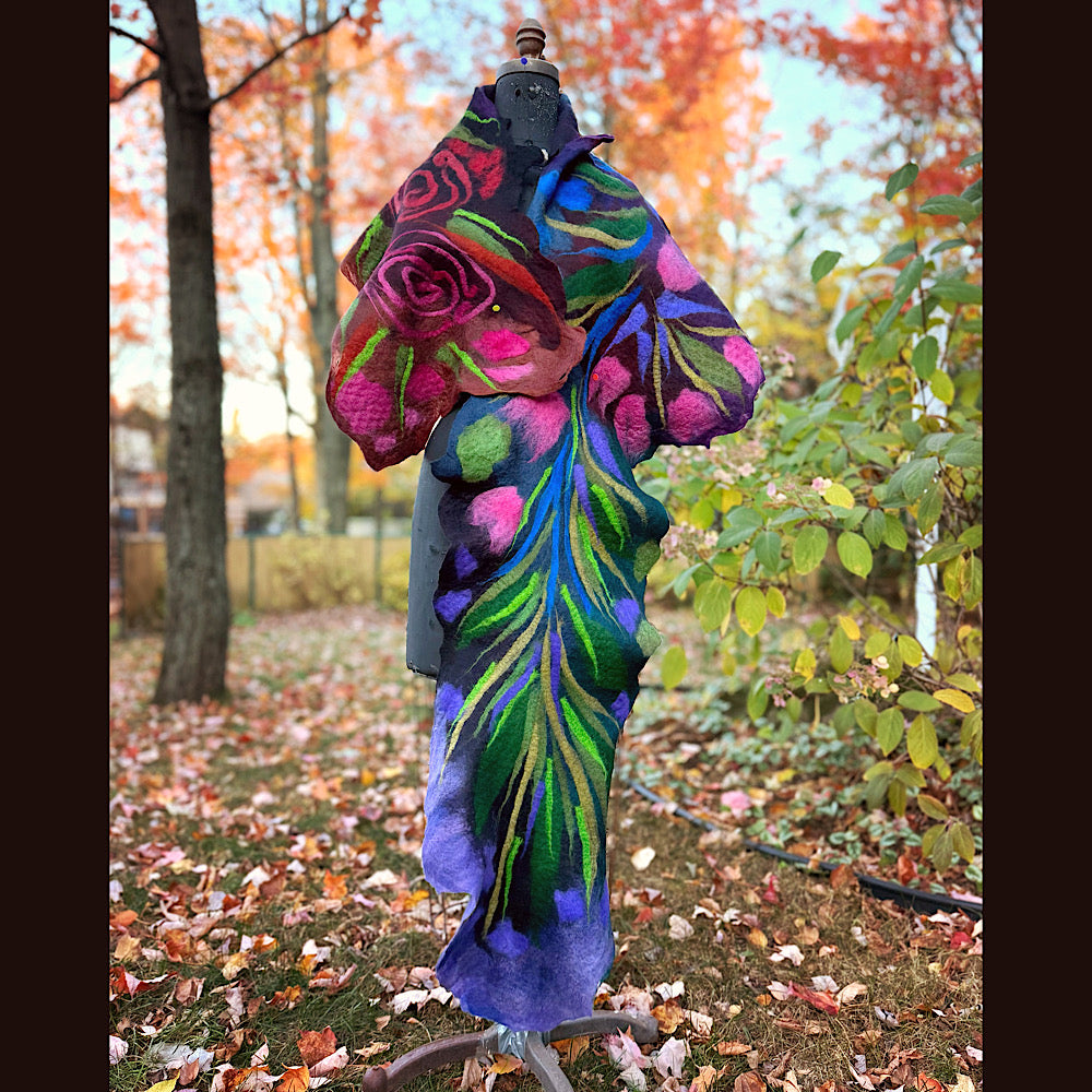 Handmade wool Felted Scarf 84” X 17”