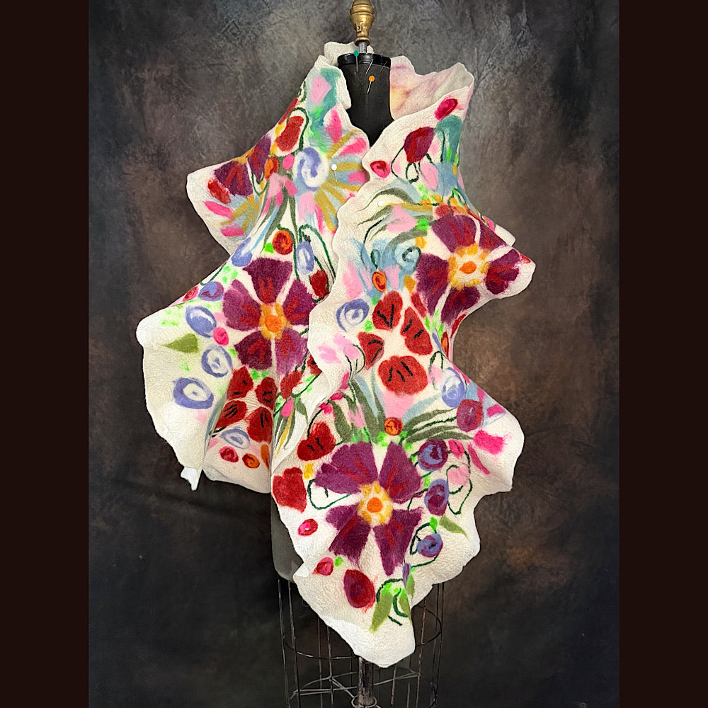 OOAK Handmade wool Felted Scarf 81” X 14” Original art work