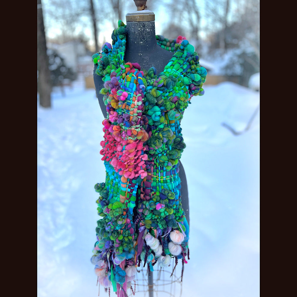 Winter bouquet Woven art yarn Scarf 98” X 7.5”