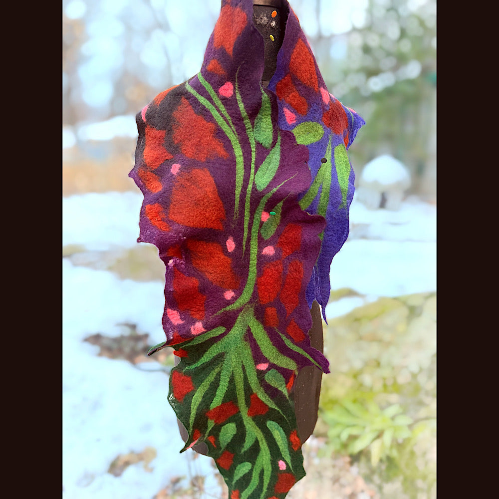 Handmade wool Felted Scarf 68” X 11”