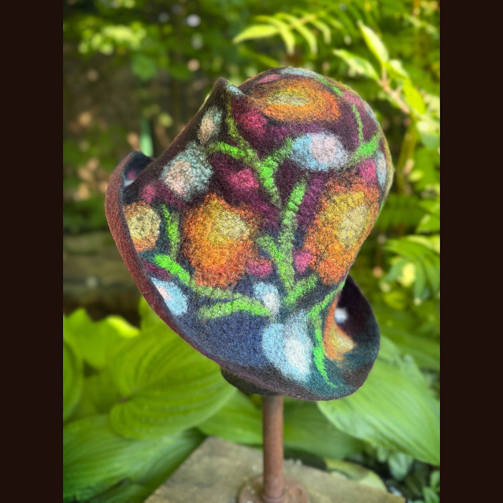 OOAK Handmade wool Felted hat 23.5” medium