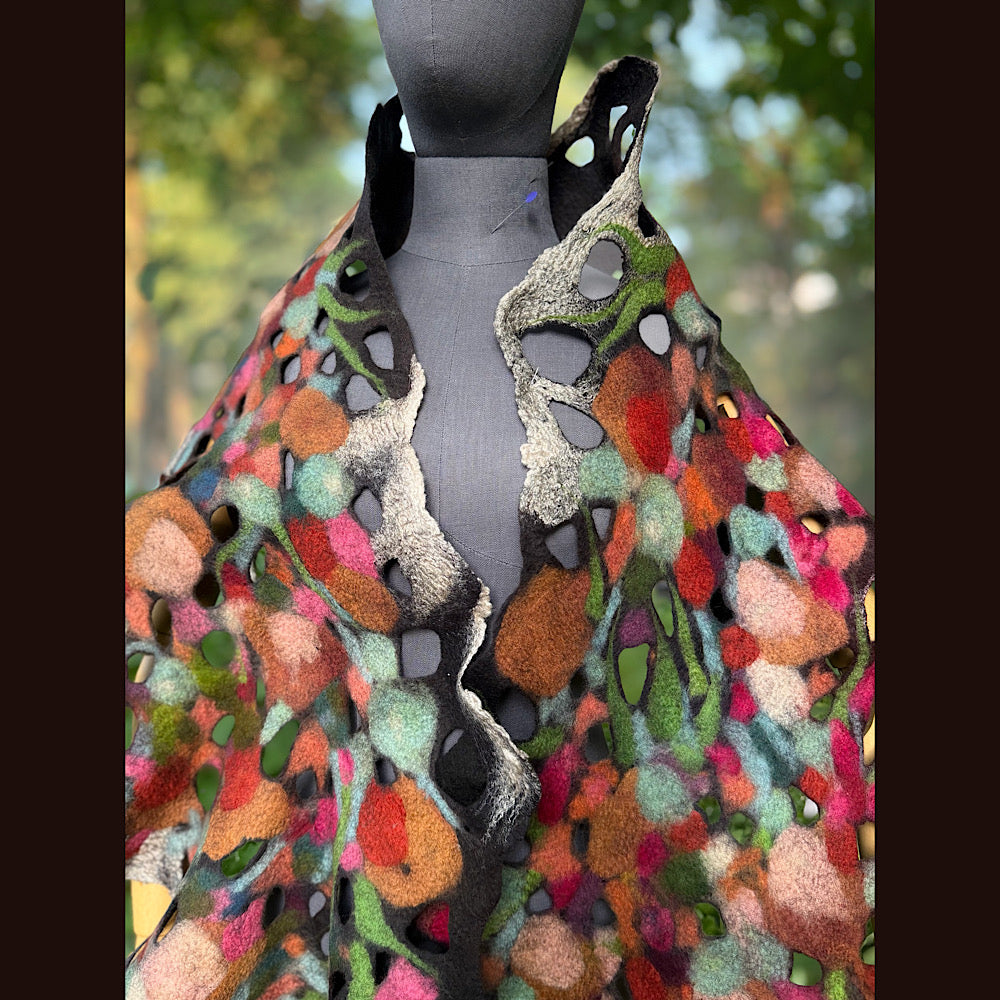 OOAK Handmade wool Felted Scarf 90” X 19” Original art work