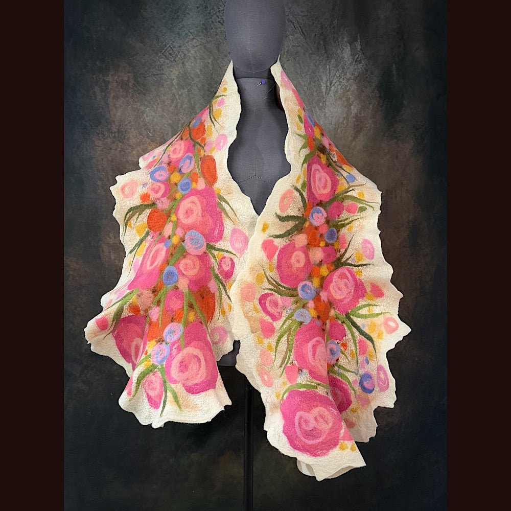 OOAK Handmade wool Felted Scarf 81” X 17” Original art work