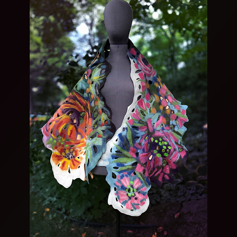 OOAK Handmade wool Felted Scarf 78” X 17” Original art work