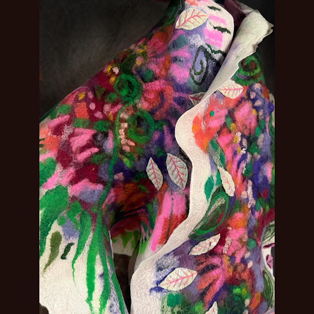 OOAK Handmade wool Felted Scarf 80” X 18”