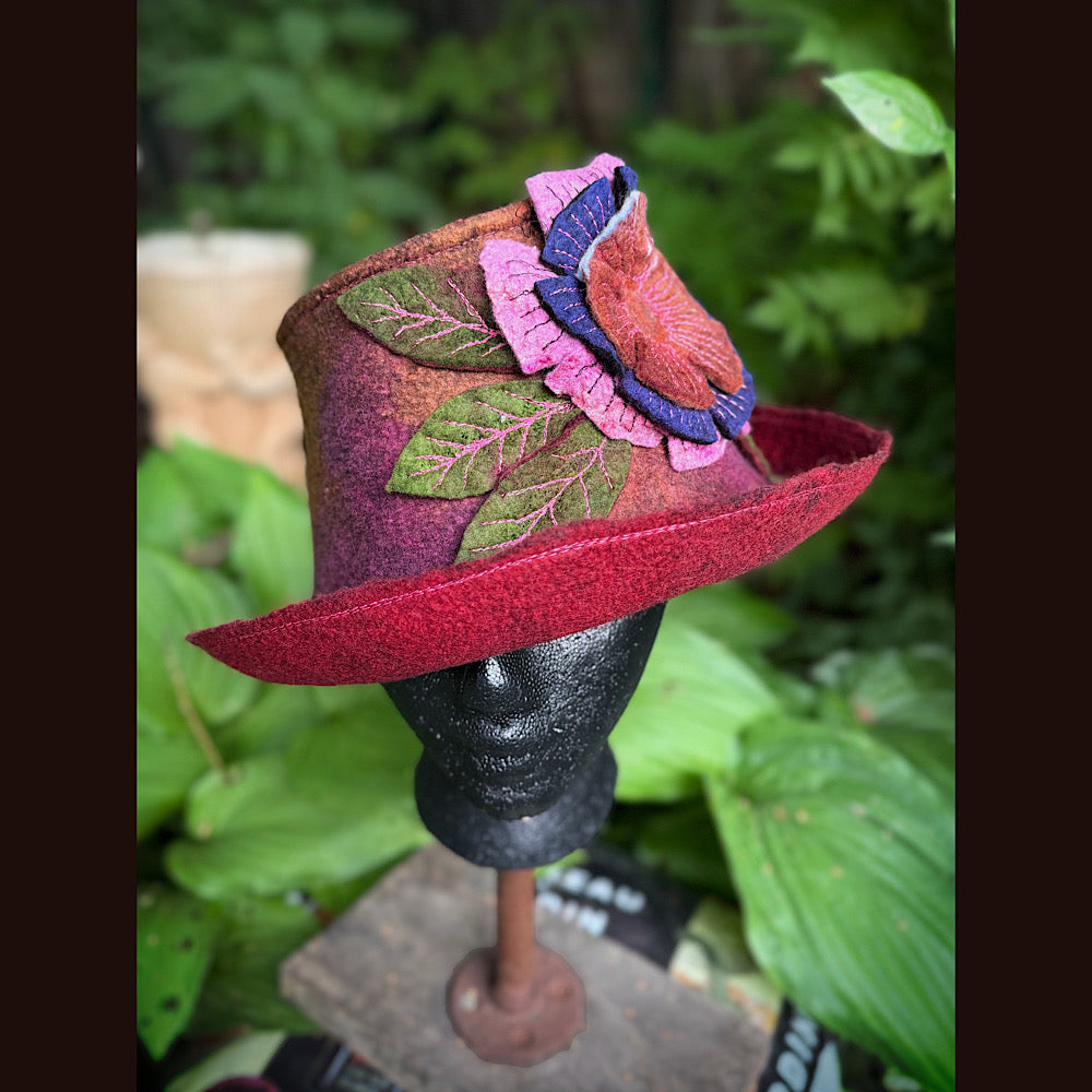 OOAK Handmade wool Felted hat 23.5” medium