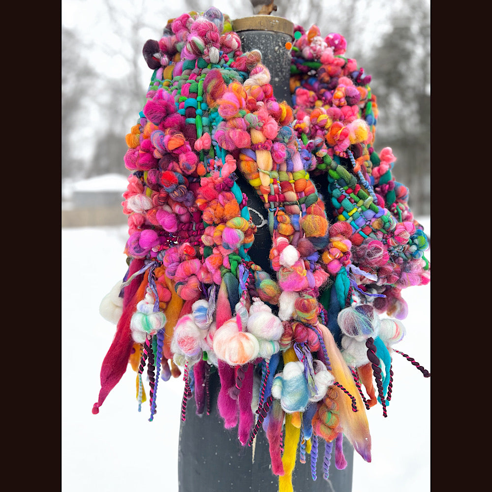 Winter rose Woven art yarn Scarf 104” X 8”