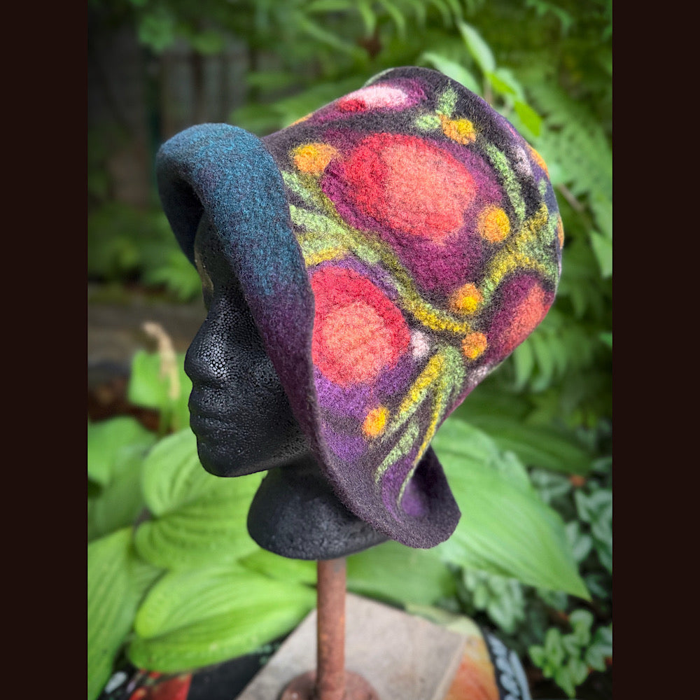 OOAK Handmade wool Felted hat 23.5” medium