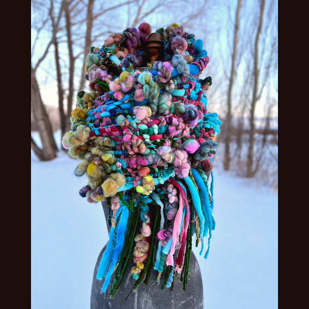 Woven scarf made of hand spun yarn 84” X 10”