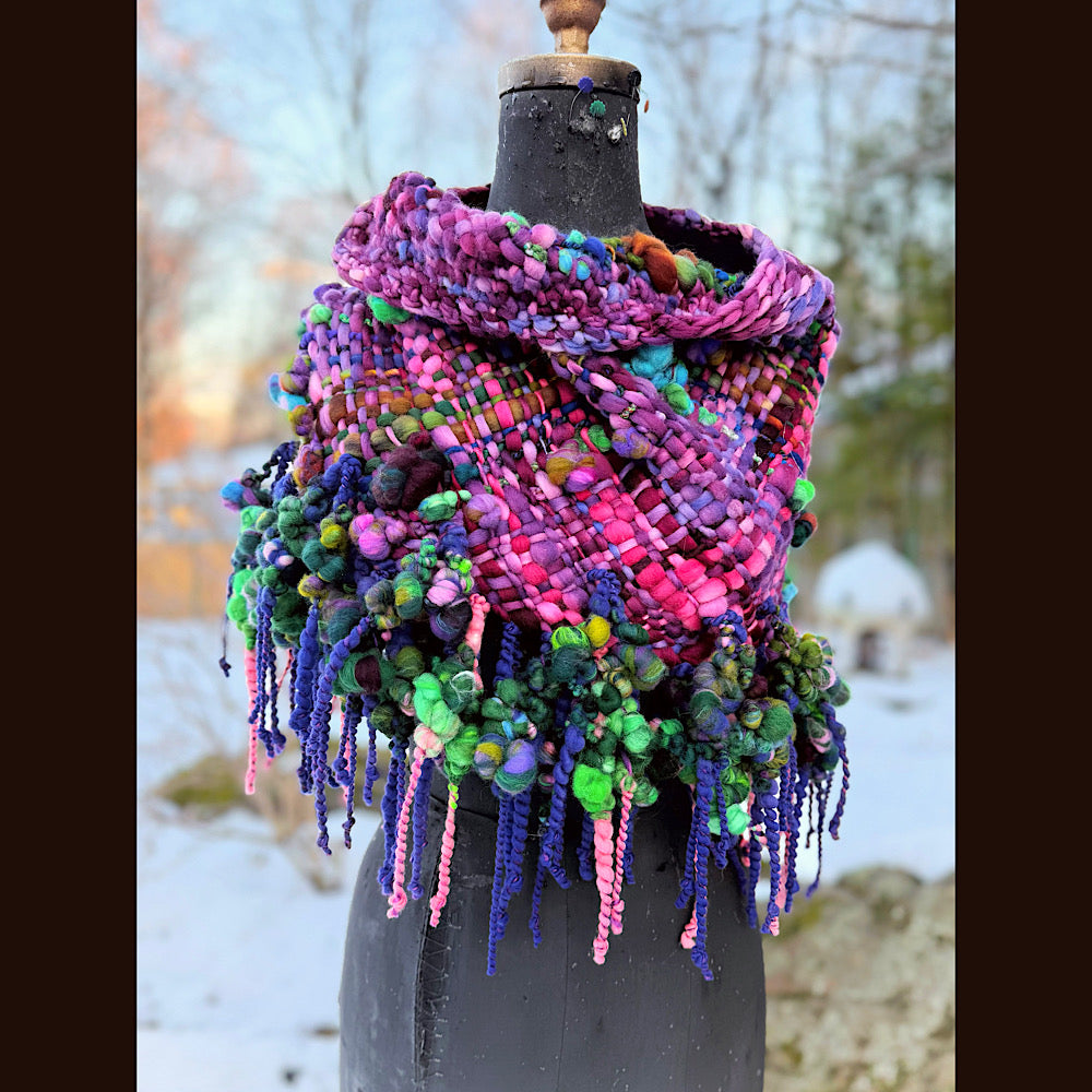 Handmade wool Woven Scarf shawlette 19” X 18”