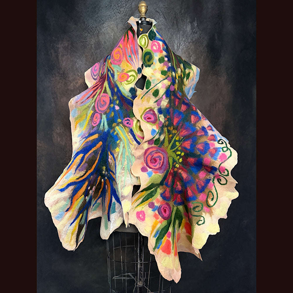 OOAK Handmade wool Felted Scarf 84” X 18”