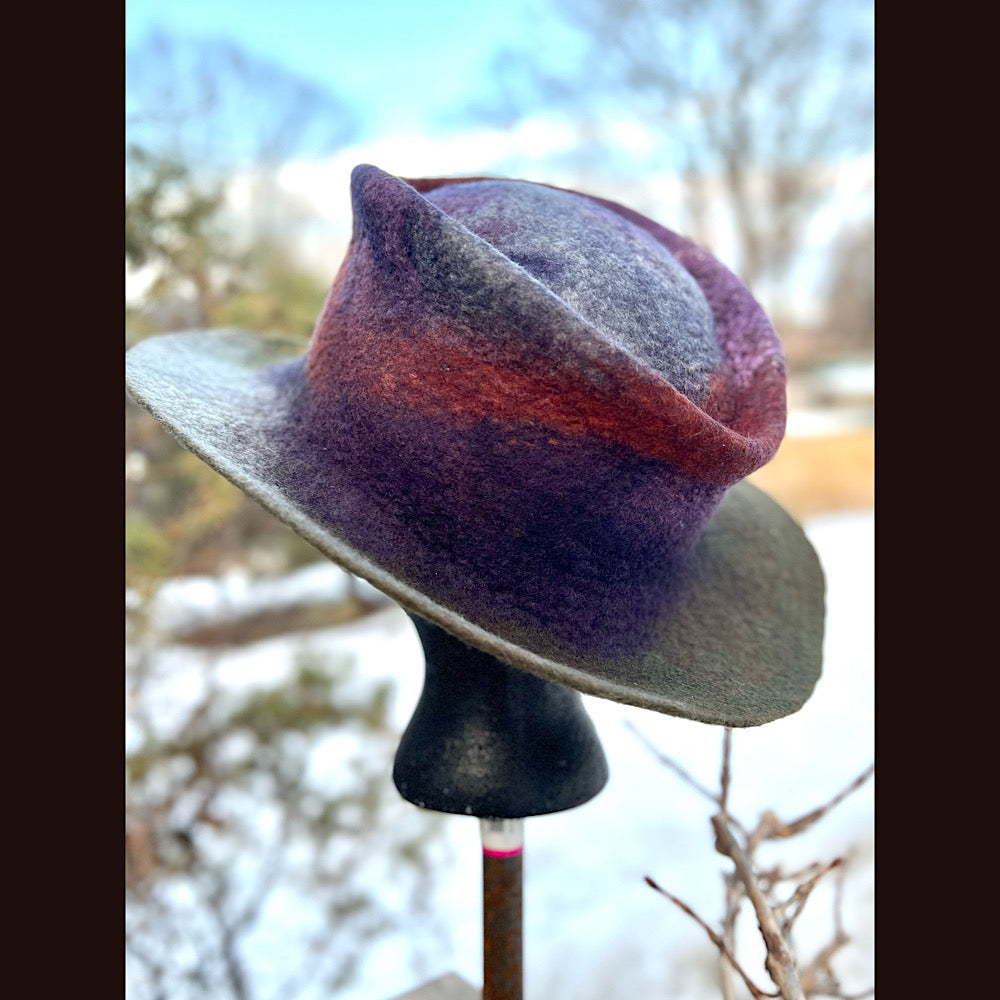 Felted top hat with leaves 23” 1/2 medium