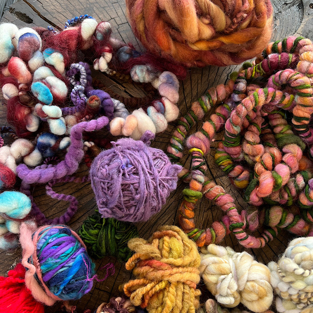 Lot of various hand spun art yarns 8.8 oz