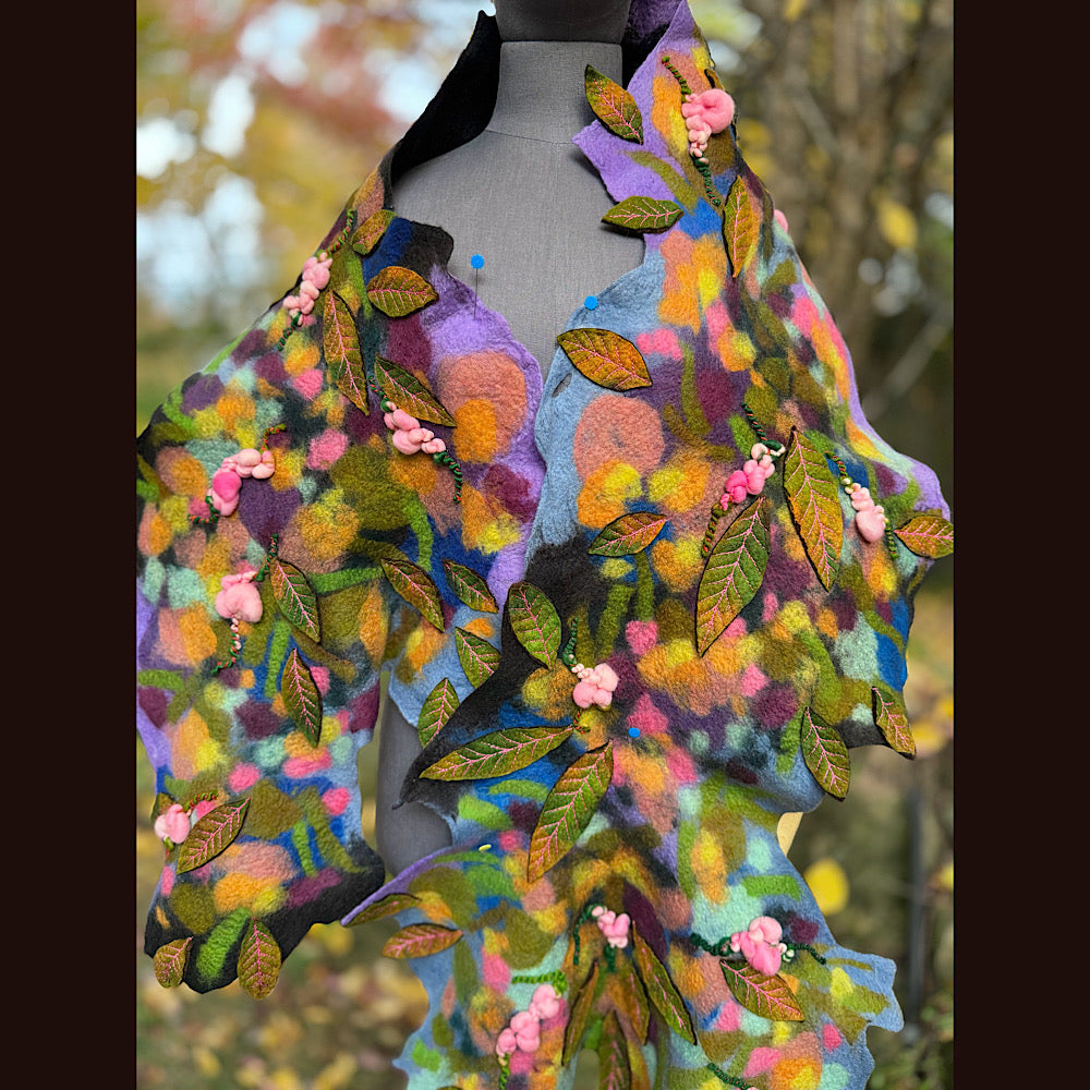 OOAK Handmade wool Felted Scarf 82” X 23” Original art work