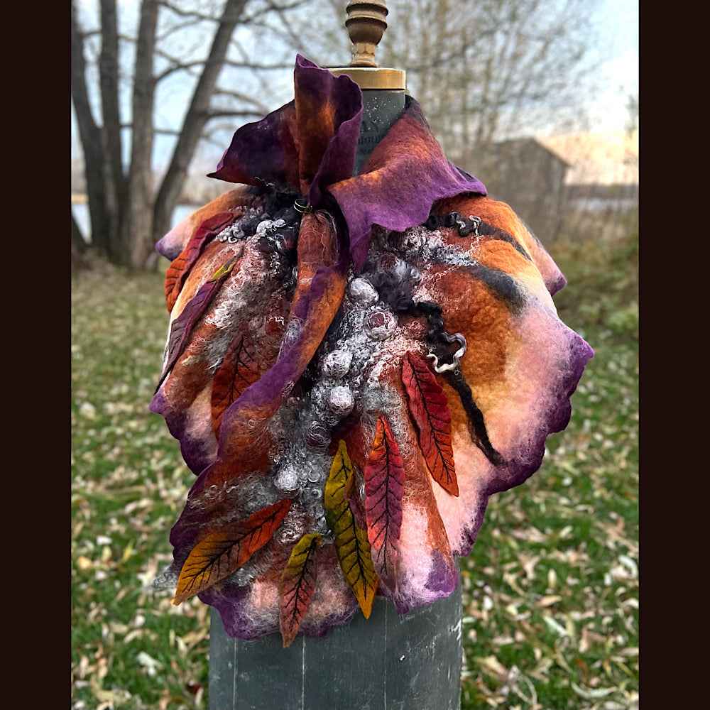 Autumn butterfly felted scarf 50” X 18”