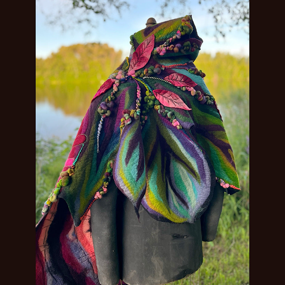 Wild Roses Large Felted Shawl 75” X 38”