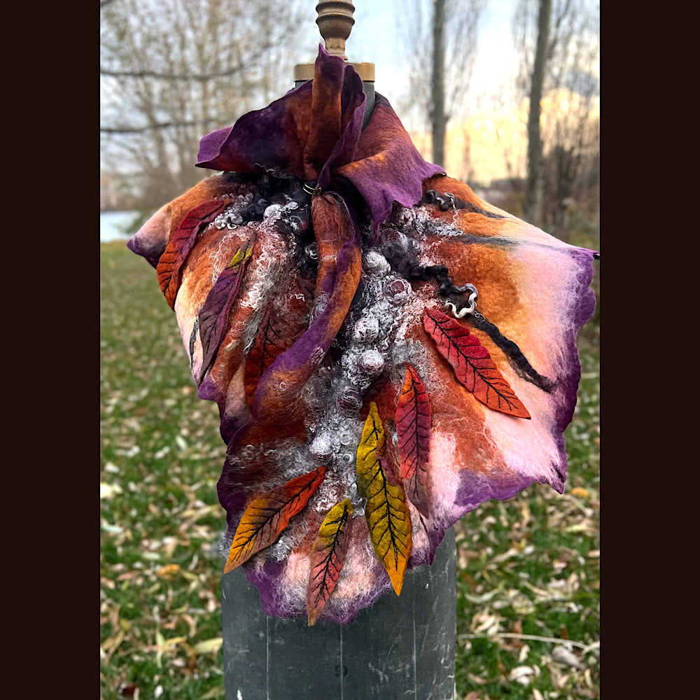Autumn butterfly felted scarf 50” X 18”