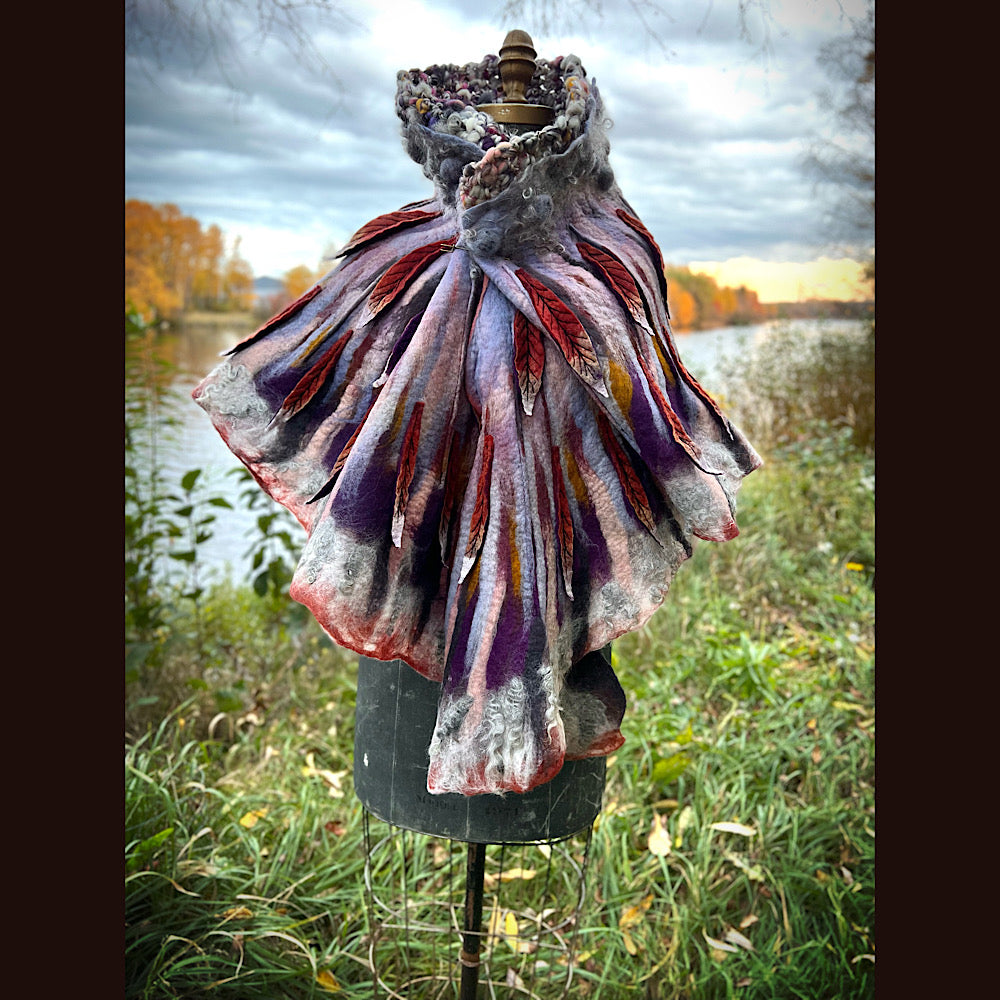 October sunset felted shawl 86” X 22”